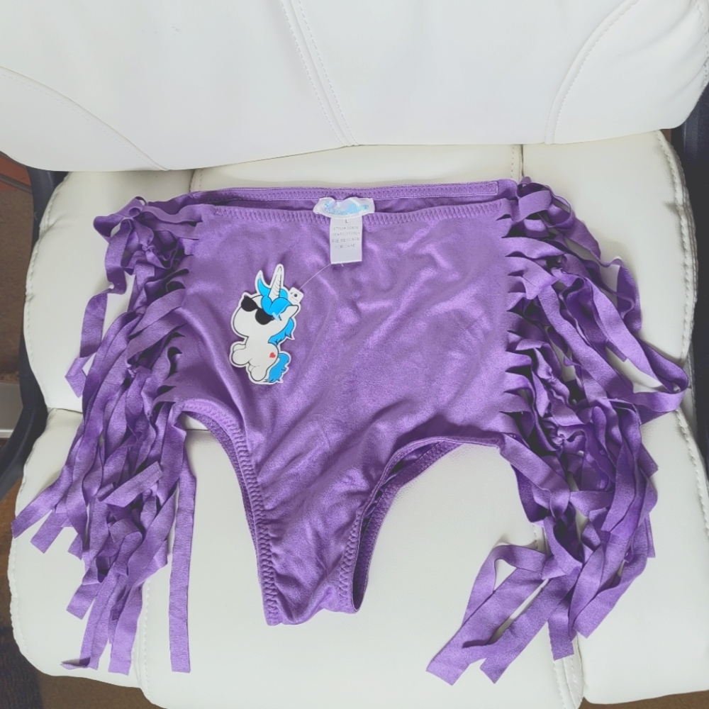High Waist Side Fringe Cheeky Festival Bottoms- L